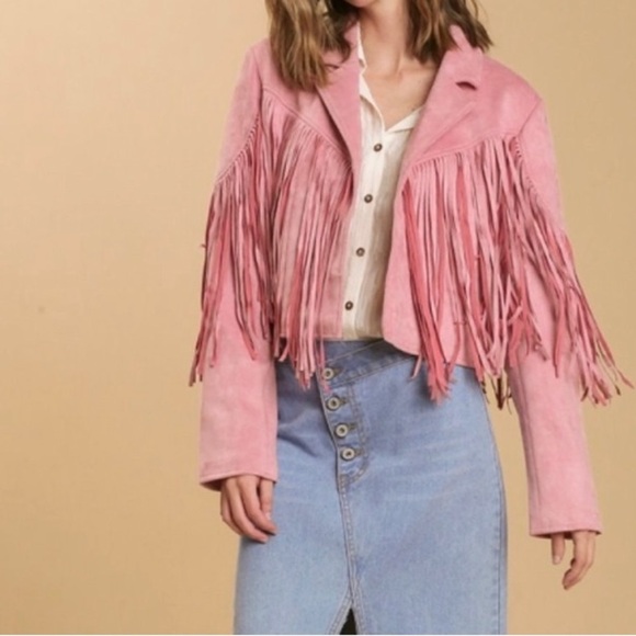 NWT Umgee Mauve Faux Suede Fringe Jacket size M